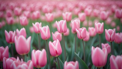 Obraz premium Close-up view of pink tulips in a garden.