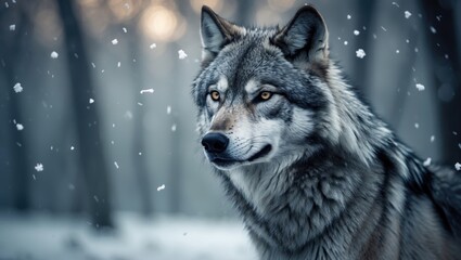 Fototapeta premium Gray Wolf in a snowy setting