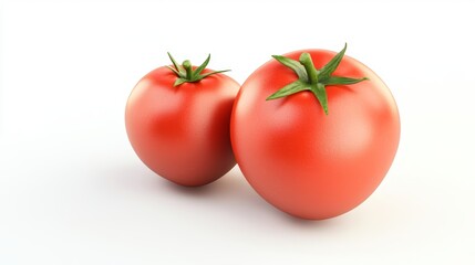 Bright red tomatoes displayed on a white background showcasing their freshness and vibrant color in a minimalist arrangement focused on their natural beauty, isolated on white background