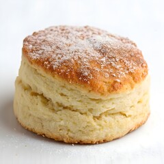 Fototapeta premium Golden-brown American biscuits on a white background, highlighting their soft, sweet texture—perfect for bakery ads or recipe illustrations.