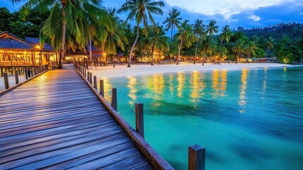 Fototapeta premium Tropical Beach Resort at Dusk - Tropical destinations