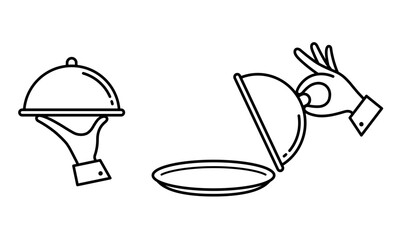 クロッシュで料理を提供するシンプルアイコンセット_Simple Icon of Serving Food with a Cloche