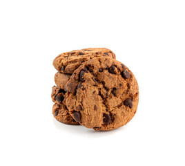 Chocolate chips cookies isolated, American biscuits, cocoa confectionery cake, sweet morsels bakery