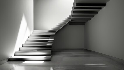 Fototapeta premium Futuristic geometric modern interior. Stairs and handrail.