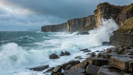 Fototapeta premium Seaside cliffs with crashing waves