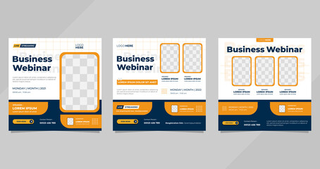 Set of minimalist social media post templates with blue and white background, perfect for business webinar, creative webinar and other online seminars