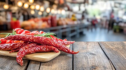 Wooden table on blurred kitchen bench background. food ingredient on wooden table and blurred kitchen background .