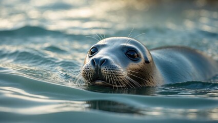 Fototapeta premium Seals swimming in their natural environment. The earless seals, known as phocids or true seals, represent one of the three primary groups of mammals in the seal lineage, Pinnipedia.