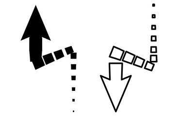 四角ドットの勢いのある矢印