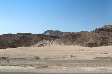 Desert scenery on the road trip from Luxor to Hurghada, Egypt