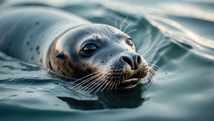 Obraz premium Seals in their natural environment swimming. The earless seals, known as phocids or true seals, represent one of the three primary groups of mammals within the Pinnipedia seal lineage.