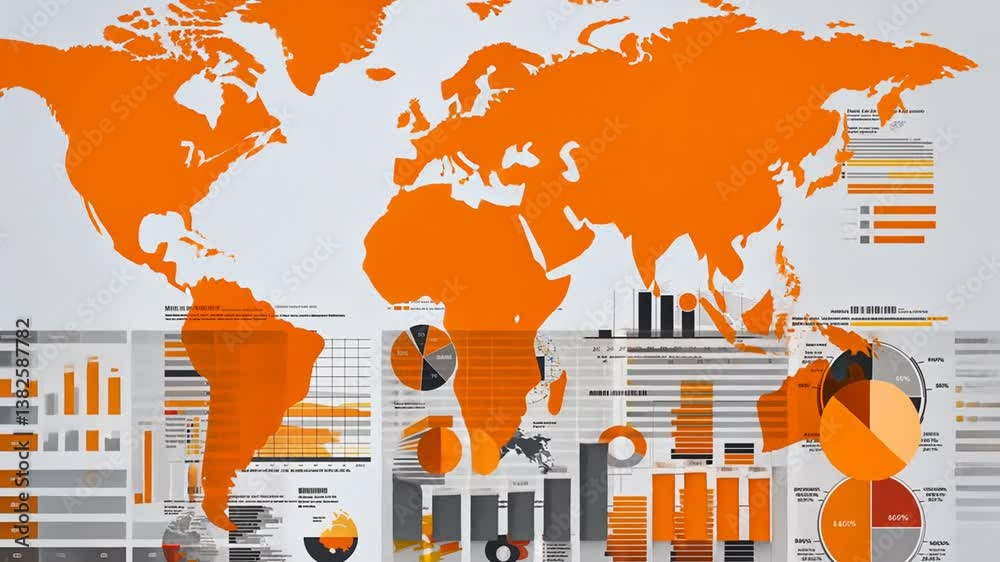 Poster world map featuring business and tech data visuals generative ai