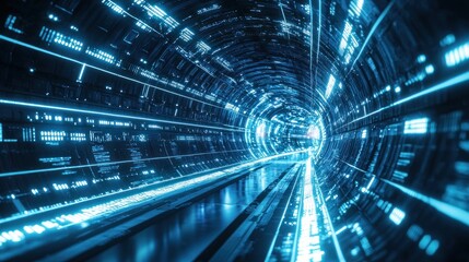 Fototapeta premium Futuristic Neon Tunnel: A Journey Through Digital Space