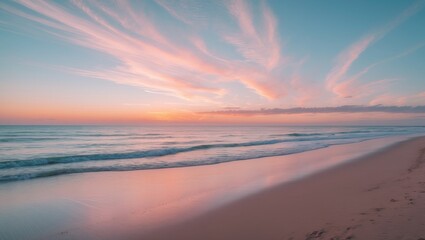 Fototapeta premium Sea sand sky theme, horizon, horizontal background banner. Uplifting nature landscape, stunning colors, beautiful scenery.