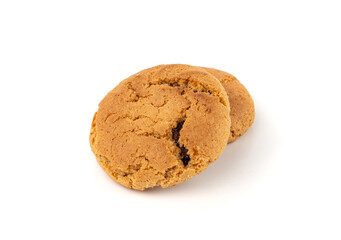 Chocolate cookies with chocolate filling isolated, brown round biscuits, broken sweet cocoa pastry