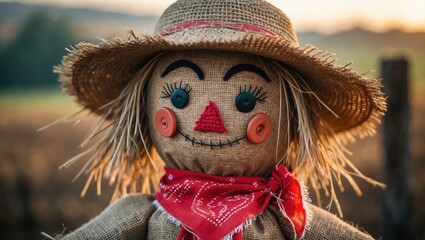 Spooky scarecrow in a pumpkin patch