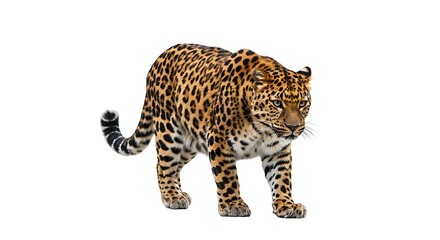 Fototapeta premium A critically endangered Amur leopard prowling on a white surface