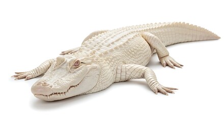 Naklejka premium A rare albino alligator resting, white background
