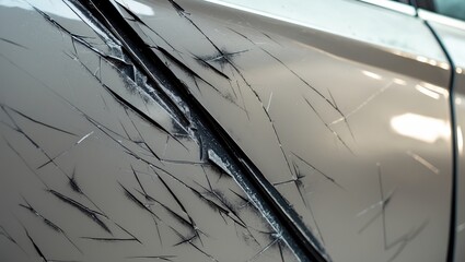 Obraz premium Scratching the surface of the vehicle.