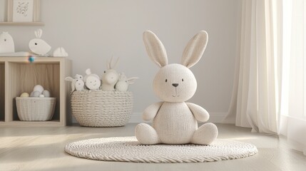 This kid's room exudes a gentle spring atmosphere, decorated with delightful pastel animal figures, subtly hinting at an Easter theme The soft, muted colors create a calming and inviting space