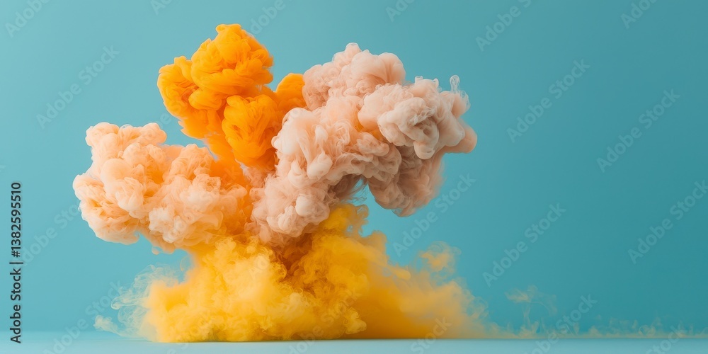 Poster explosive color symphony: a vivid display of colorful smoke exploding dynamically against a serene b