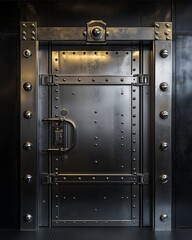 Secure Sanctuary: A formidable, metallic vault door stands firmly closed against a dark backdrop, hinting at secrecy, protection, and impenetrable security.