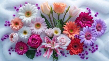 Set of various stunning flowers against a white background