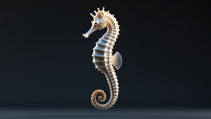 Obraz premium Seahorse swimming alone against a black background.