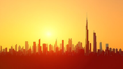 A Silhouette Of Urban Architecture Underneath Warm Golden Sunlight