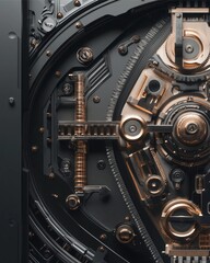 Intricate Mechanical World: A close-up view unveils the inner workings of a complex mechanical device, showcasing gears, springs.