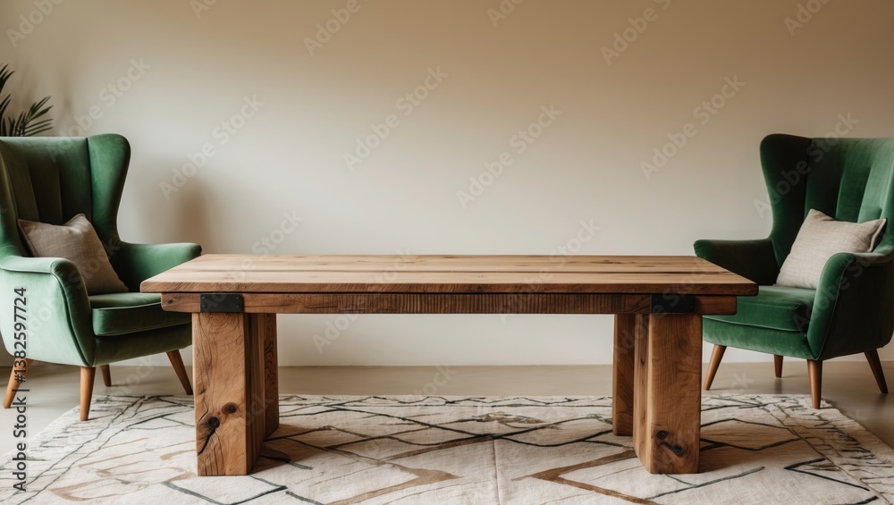 Aufkleber contemporary living area showcasing a wooden table with plenty of empty space for displaying product