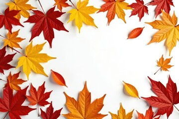 Fototapeta premium Dense autumn leaves scattered on white canvas, fall, color, branches