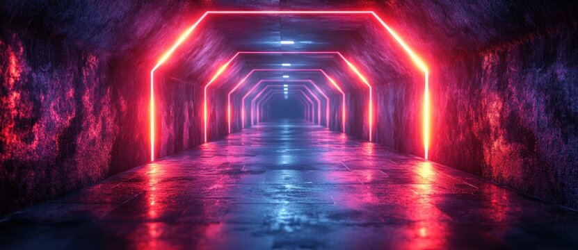 Futuristic Hexagonal Tunnel Abstract Art with Dark Minimalist Design and Ambient Lighting for Sci-Fi Inspired Background