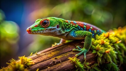Close-up of Gecko on Log - Detailed Reptile Texture and Natural Wood