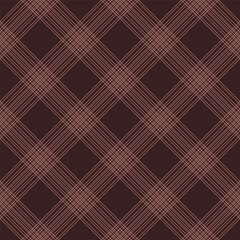 Plaid pattern with thin pink lines on a dark brown background. Classic and modern style.
