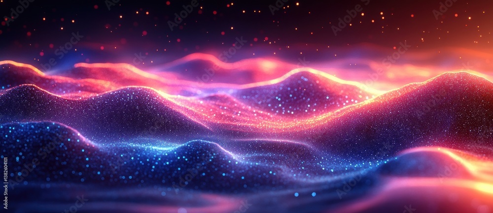 Aufkleber futuristic abstract landscape of glowing blue dots dynamic waves minimalistic design digital art