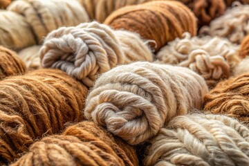 Close-up of Rustic Brown and White Sheep Wool Rolags, Natural Fiber Texture