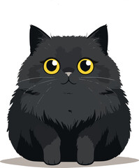 Fototapeta premium Adorable black cat with bright yellow eyes sitting calmly on a simple background