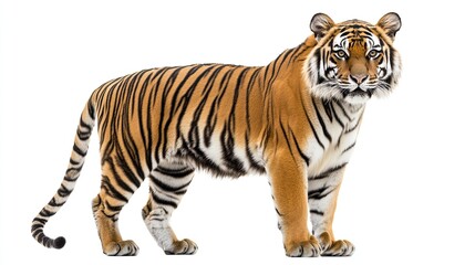 Obraz premium Tiger Standing: A majestic tiger standing against a white background. 