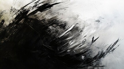 Obraz premium An abstract black and white painting with dynamic brushstrokes and textures