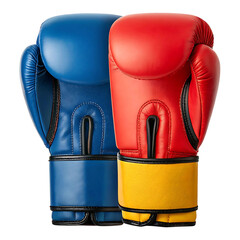Blue Red Yellow Boxing Gloves Isolated on Transparent Background