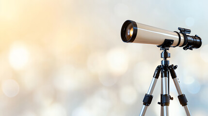 telescope on tripod, designed for stargazing and astronomy, showcasing sleek metallic finish and blurred background that enhances its focus
