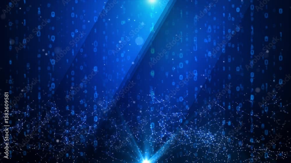 Poster abstract background digital number 0 1 rain drop matrix grid with dot and line connection metaphor d