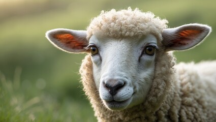 Obraz premium Lamb's face gazing at you against a vibrant green background.