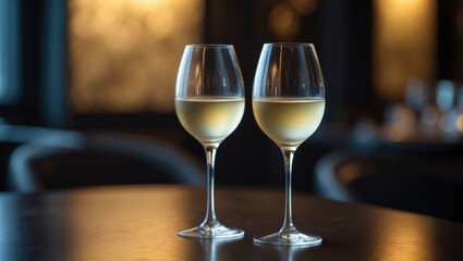 Different delicious wines in glasses on the table inside, selective focus.