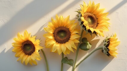 Fototapeta premium Fresh organic sunflower floating in the air, isolated against a background.