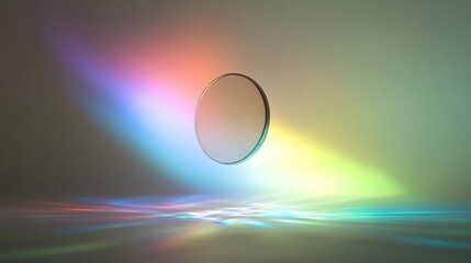 Colorful light reflection through circular lens on soft gradient background