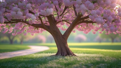 Quaresmeira featuring pink and white blossoms. A notable tree that captivates with the abundance of its flowers, which play a significant ecological role in green preservation efforts.