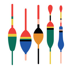 Colorful Fishing Floats set. Isolated vector illustration. Ideal for outdoor and fishing themes. © GORBUSHA