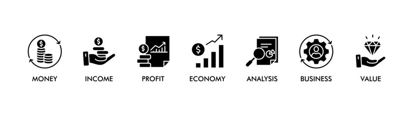 banner web icon vector illustration concept for business and finance circulation with icon of money, income, profit, economy, analysis, business, value